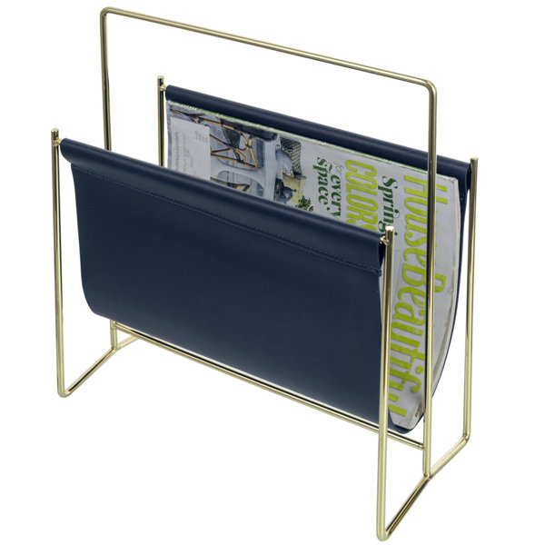 Mercer41 Angeni Metal Magazine Rack Basket with Navy Leatherette Sling